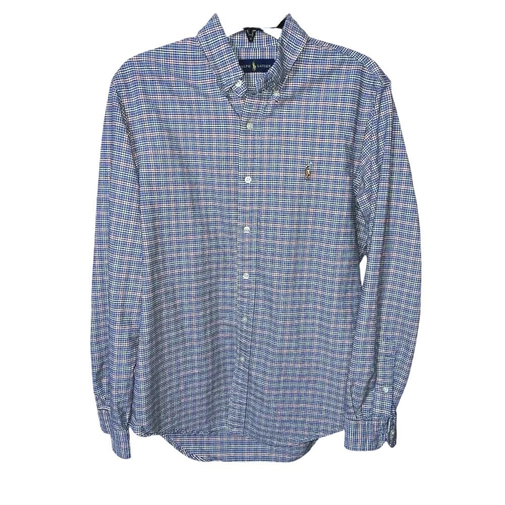 Ralph Lauren Button Down Shirt Mens‎ M Blue Multi Plaid Long Sleeve Cotton Logo